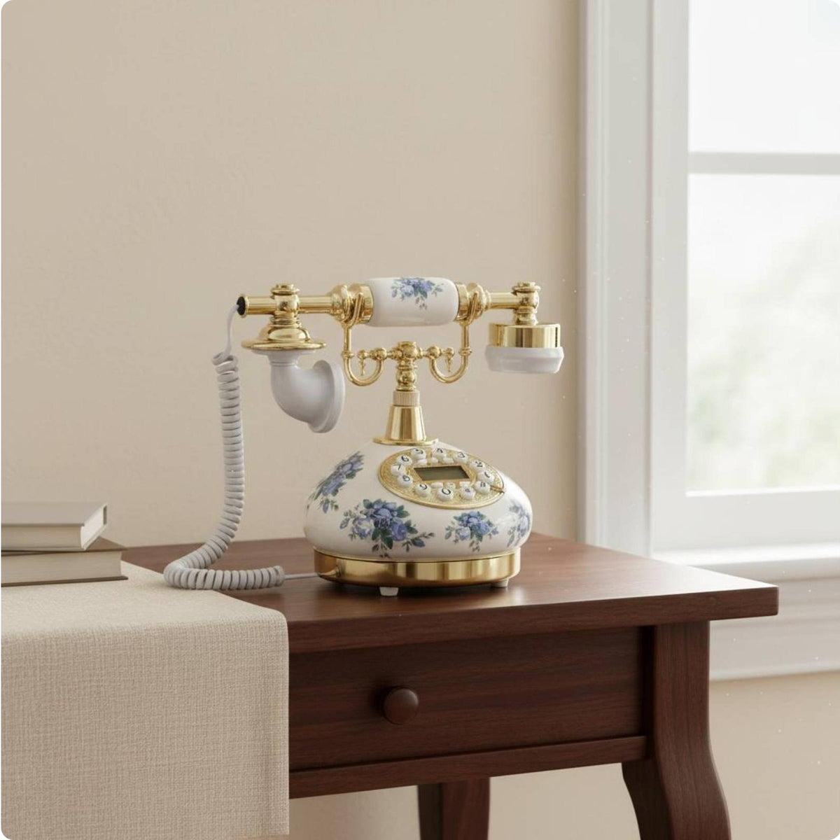 Plug and Play Design Telephone No Battery Needed Vintage Ceramic Telephone Adjustable Ringer