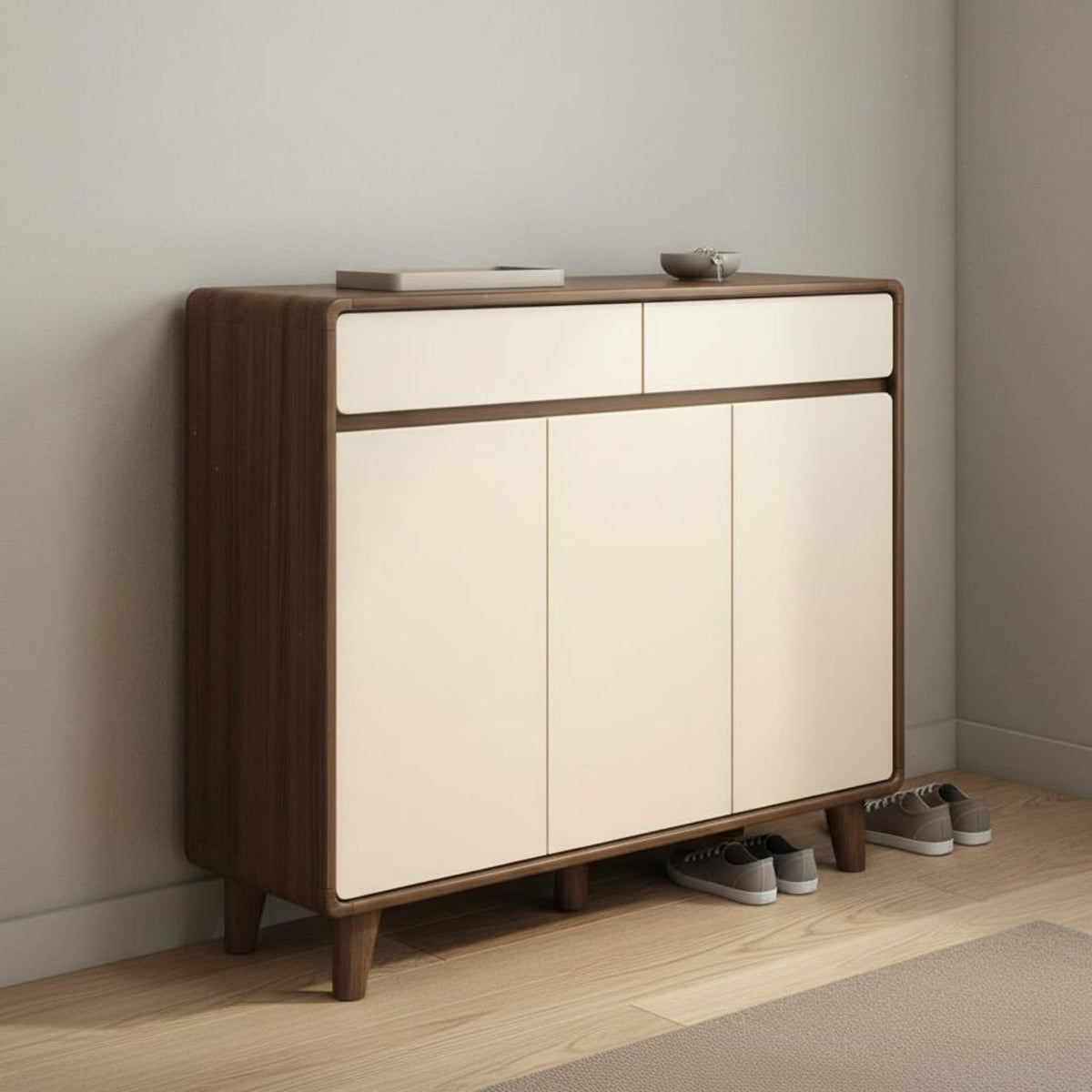 1 Piece Entryway Footwear Storage Unit Large Capacity Shoe Cabinet with Drawers Engineered Wood Multi-tier Organizer for Apartment Dwellers Suitable for Hallway Mudroom Living Room Home Decoration