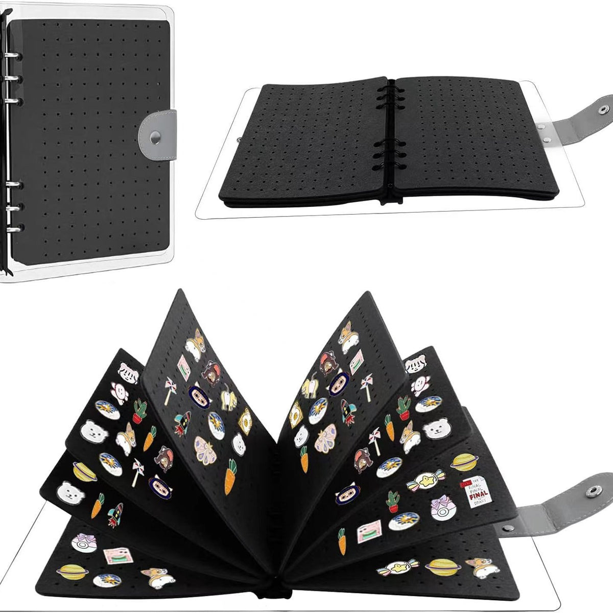 Portable Felt Brooch Display and Storage Book with Holes