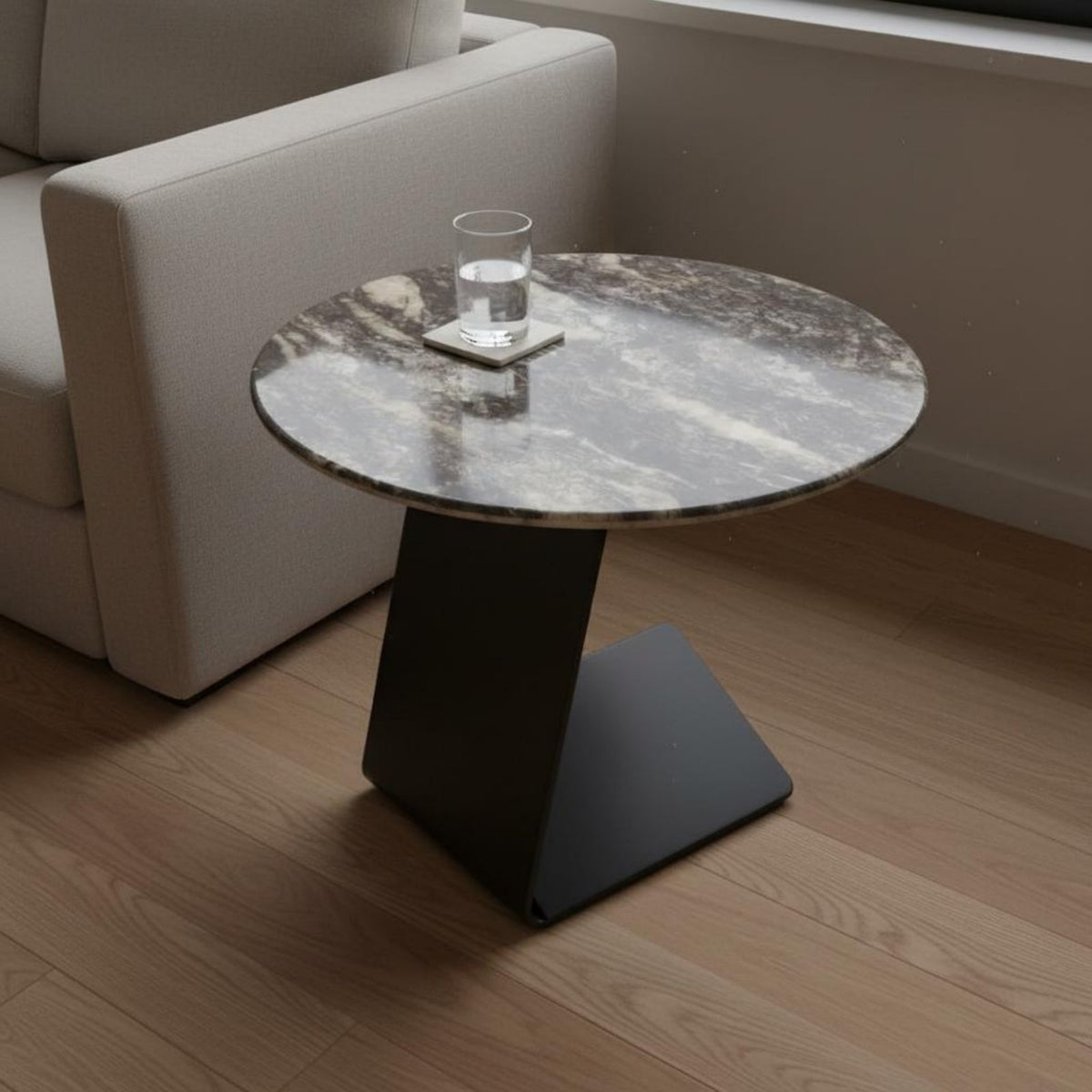 Curved Side Table with Real Marble Top Sturdy Carbon Steel Frame Sleek End Table Space-saving Design Suitable for Homeowners Apartment Dwellers Living Room Bedroom Home Office