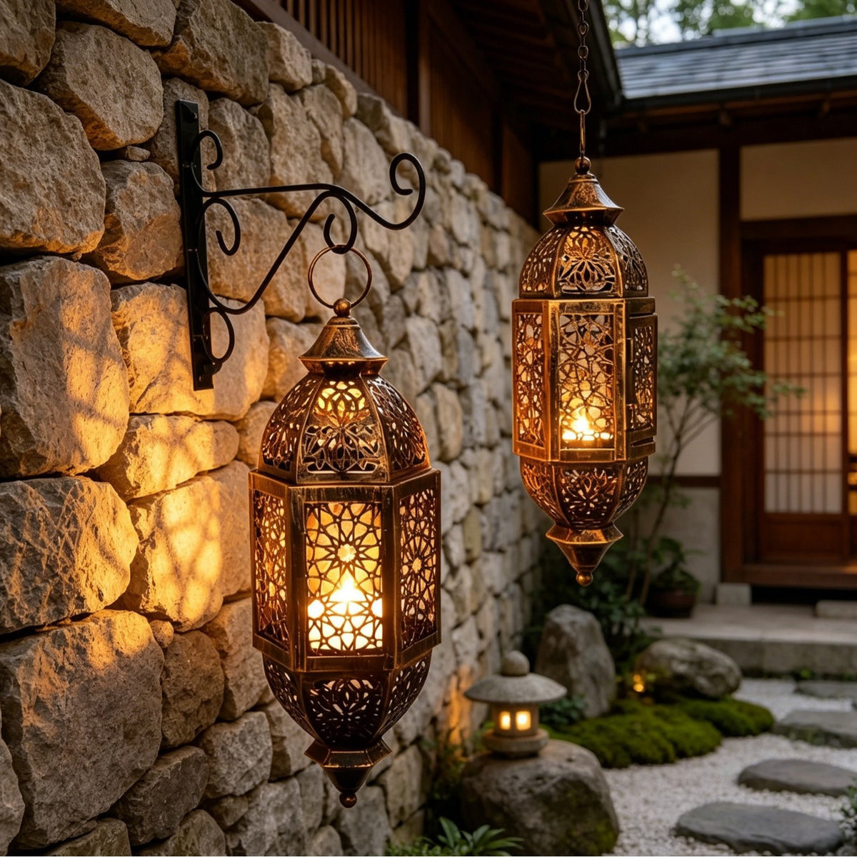 Moroccan Iron Candle Holder, Hollowed Lantern Wind Lamp, Handcrafted Vintage Home Decoration