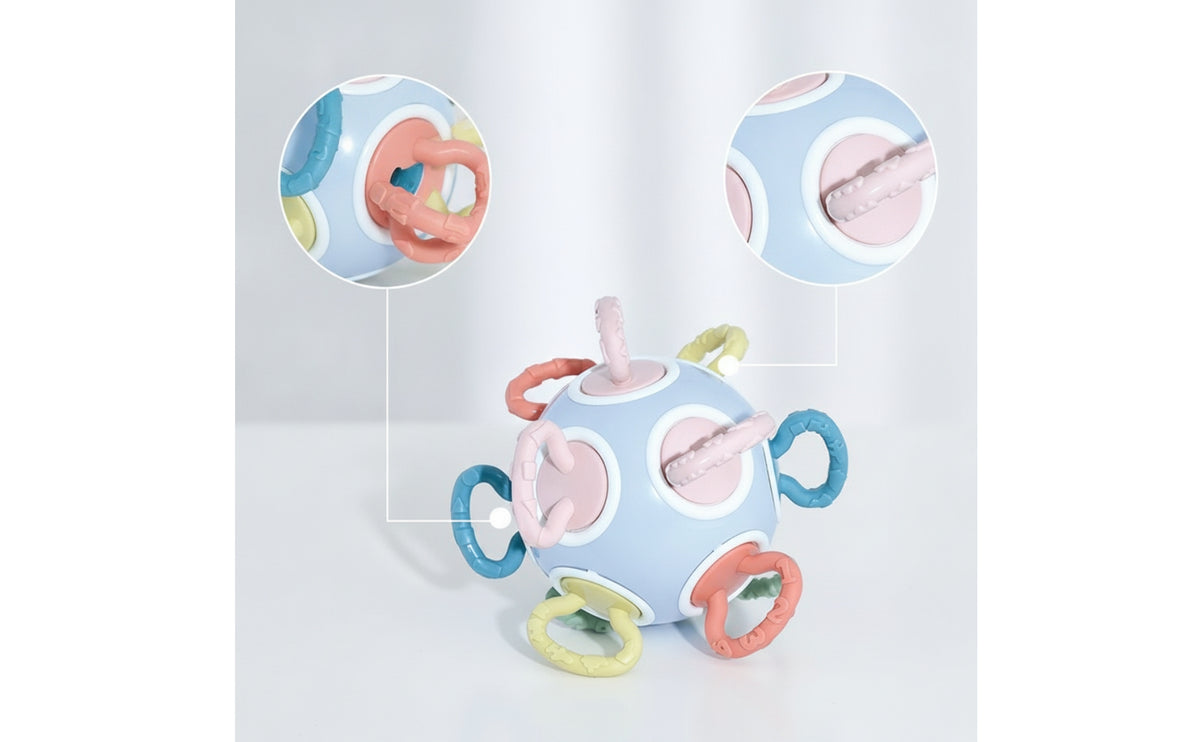 Baby Rattle with Loops Easy-Grip Infant Rattle Ball Sensory Ball with Handles Tactile Handball Soft for Infants, Tummy-Time