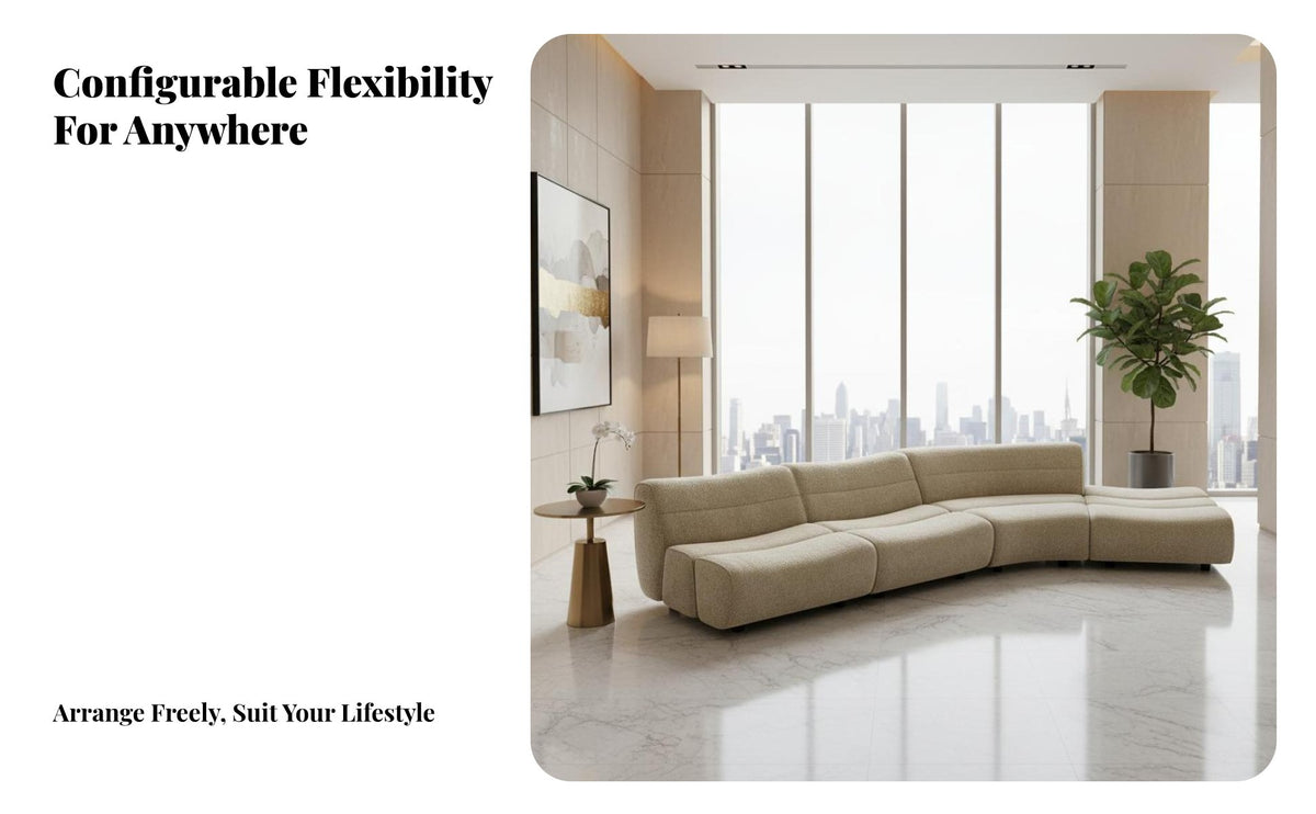 Segmented Modular Sofa Curved Silhouette Sectional Couch Solid Wood Frame Living Room Furniture for Business Owners, Families, Hotel Lobby, Guesthouse