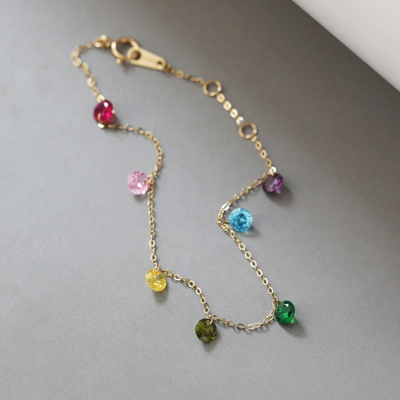 S925 Silver Plated 14K Gold Bracelet with Colorful Round Zircon, Women's Gift