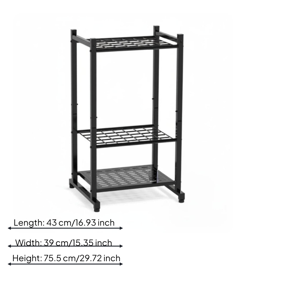 Garden Tool Storage Rack Black Iron Three-Tier Tool Rack Heavy Duty