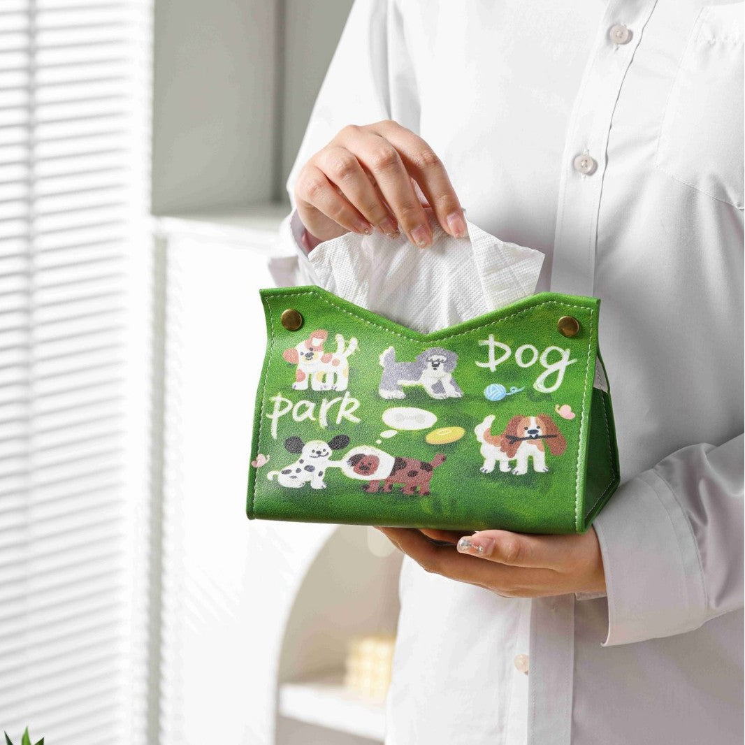 Creative Ins Style Tissue Box Cover with Cute Puppy, Pastoral Style, PU Leather