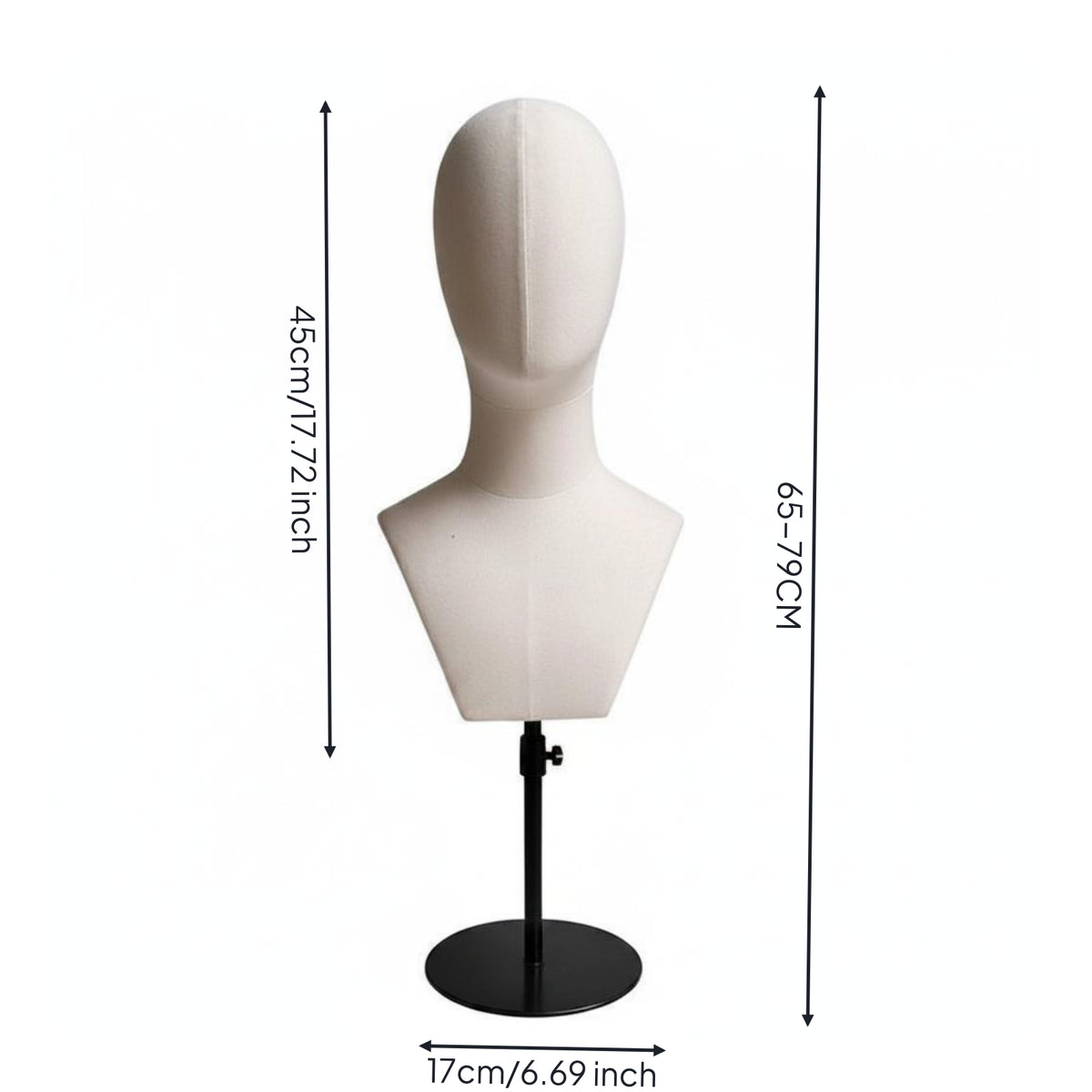 Mannequin Head with Shoulders Textile Covered Half-Body Mannequin Metal Base
