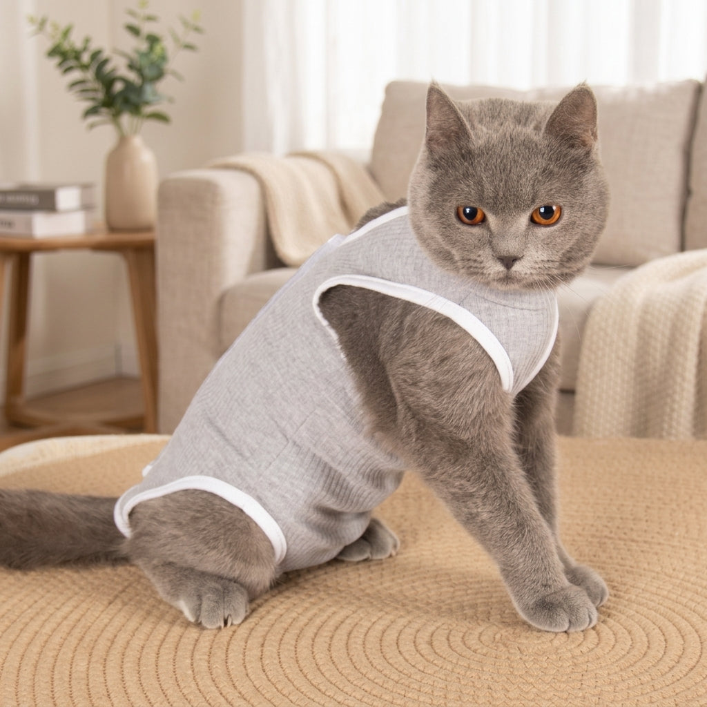 Post Surgery Cat Suit, Sleeveless Vest Style Cat Recovery Suit, Adjustable Anti Licking Cat Spay Recovery Suit and Cat Neuter Recovery Suit