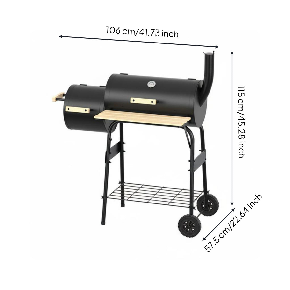 twinBarrel Barbecue Grill Front Thermometer Wheeled Barbecue Grill Black Metal Outdoor Cooking