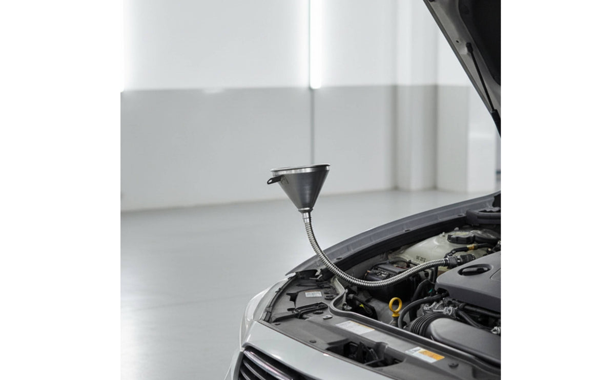 Metal Gooseneck Funnel Heavy Duty Funnel with Screen Spill-Resistant for Vehicle Owners, Automotive Maintenance, Garage