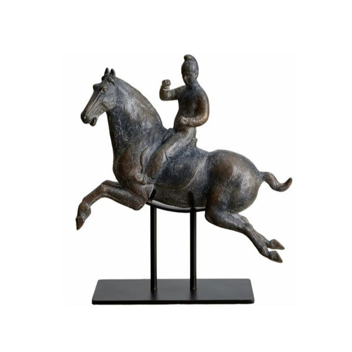 Horse Statue with Horseman Abstract Equestrian Statue Weathered for Bookshelf