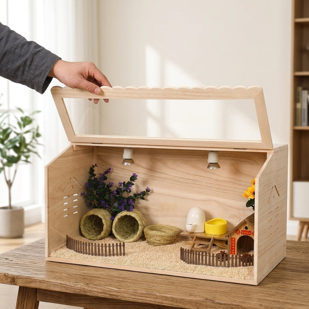 Wooden Breeding Box with Sliding Acrylic Panel, Pet House and Hatching Box for Guinea Pigs, Transparent Budgie Habitat, Quail Habitat