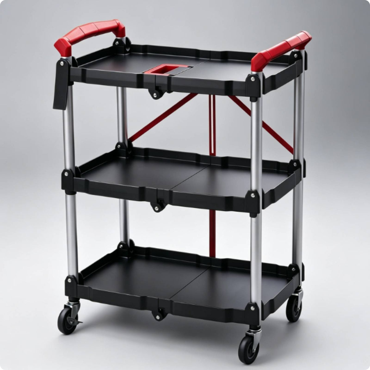 Foldable Tool Utility Wagon Caster Wheels Three-Tier Tool Utility Wagon Tray