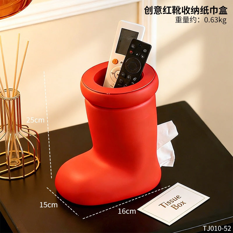 红色靴子纸巾盒摆件家用客厅高档抽纸盒茶几桌面趣味高级感装饰