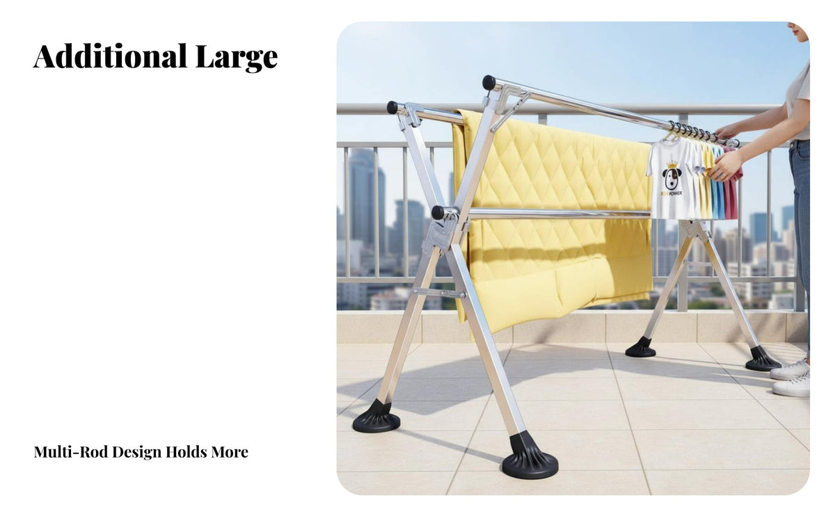 Foldable adjustableable X-Frame Drying Rack Indoor & Outdoor Use Clothes Airer Floor-Standing Laundry Accessory Space-Saving for Apartment Dwellers, Homeowners, Balcony, Outdoors, Backyard, Bathroom