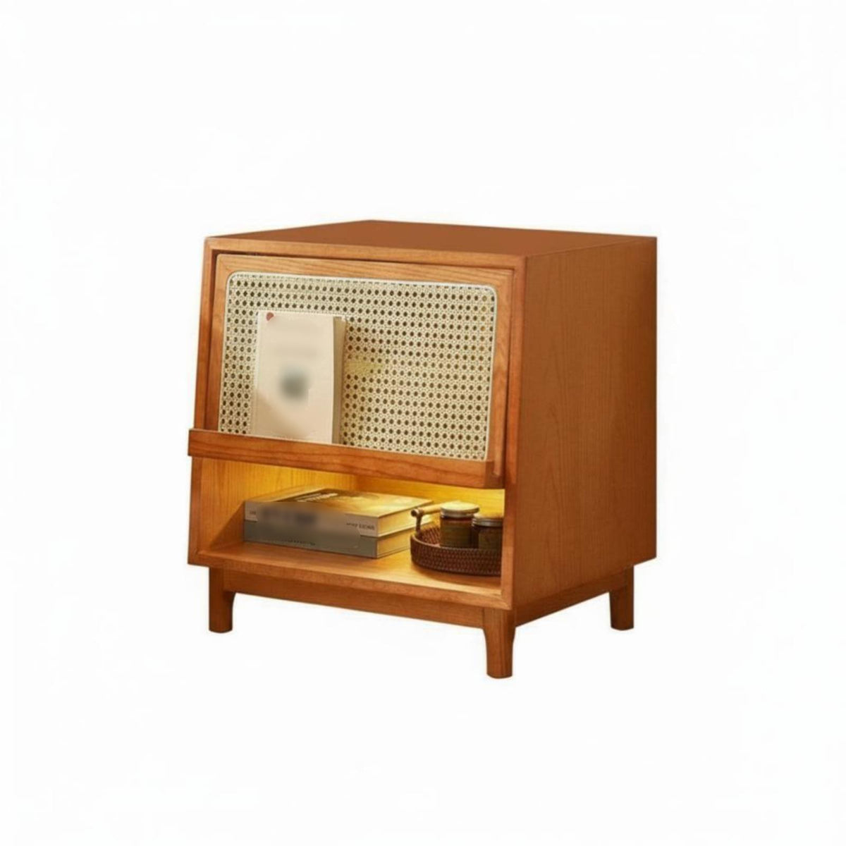 Rattan Nightstand Ample Storage Rattan Drawer Side Cabinet Easy to Assemble