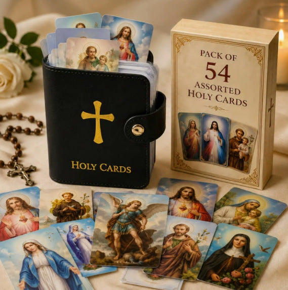 跨境爆款54 张Assorted Holy Cards套装带收纳册PU皮收纳包批发