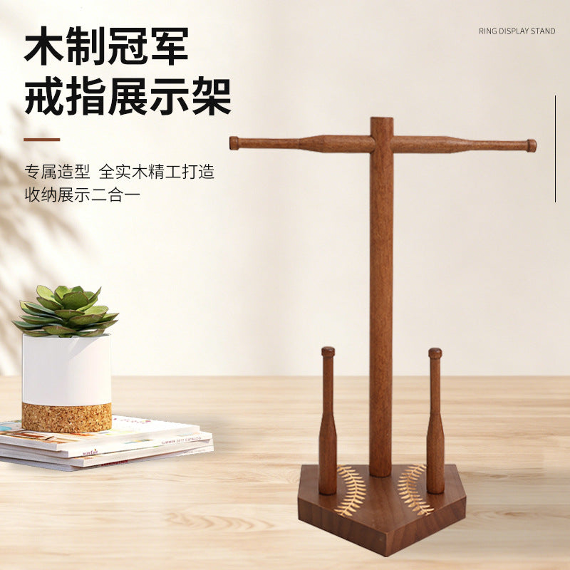 Wooden Baseball Ring Holder Bracelet Storage Rack Desktop Jewelry Stand Championship Medal Rack