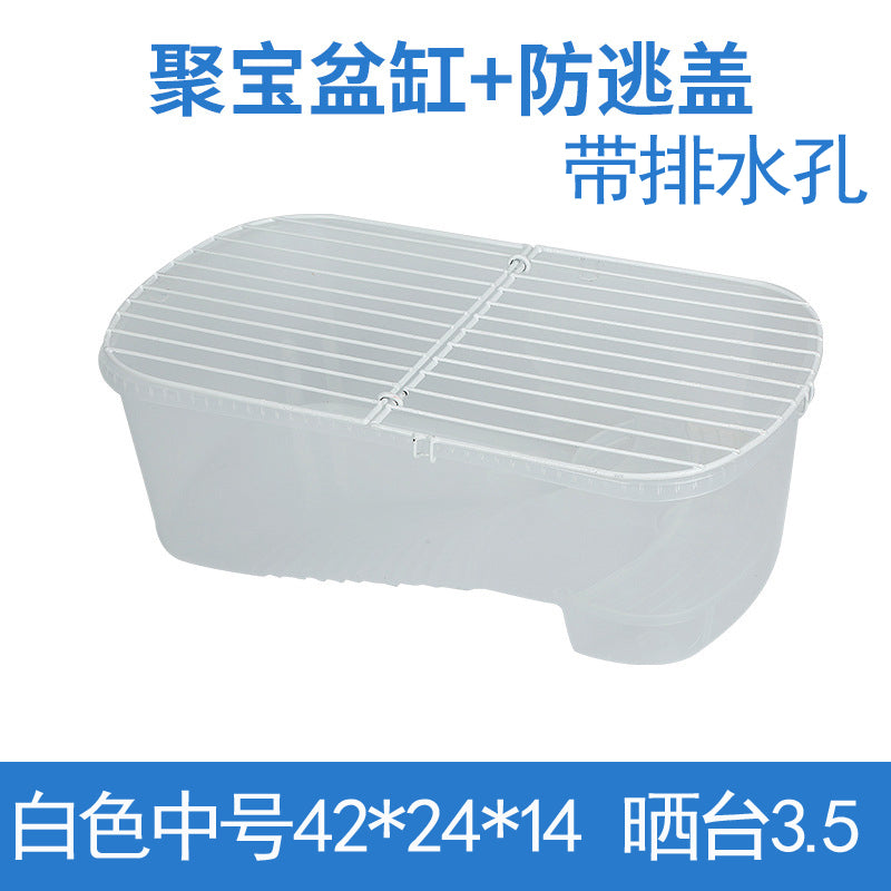龟缸盖子防逃逸防猫超大号特大号大号防逃跑带盖乌龟缸铁艺实用 聚宝盆 蓝色大号 缸+盖60*36*20