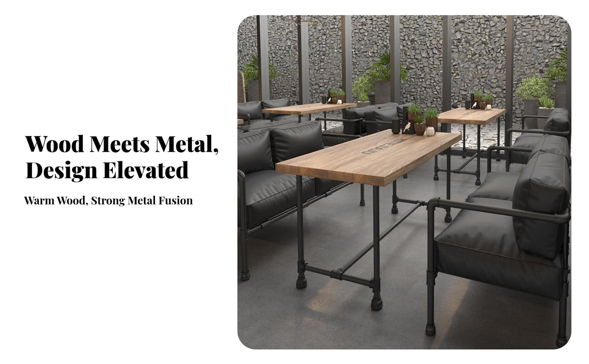 USA Retro Look mechanical Pipe-Leg Table and Bench Set sturdyDuty Build business-grade Furniture Powder-Coated Finish guest seating Seating indoor/outdoor Use for Restaurant Owners, Business Proprietors, homeowners, Cafe, Bar, eatery, BBQ Joint