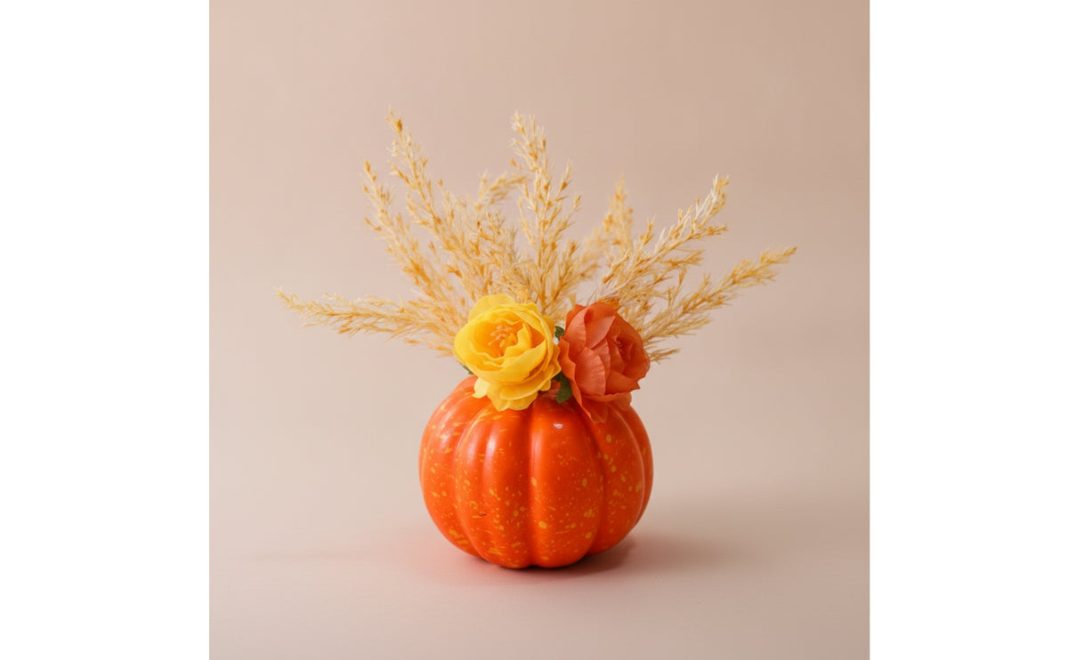 Fall Artificial Pumpkin Centerpiece Harvest Pumpkin with Flowers Autumnal Tabletop Decor Seasonal for Thanksgiving