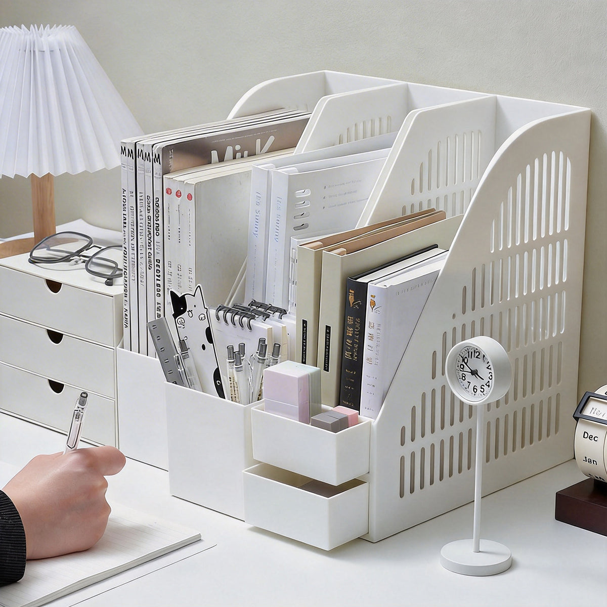 Desktop Organizer Rack with Multiple Sections for Books and Files