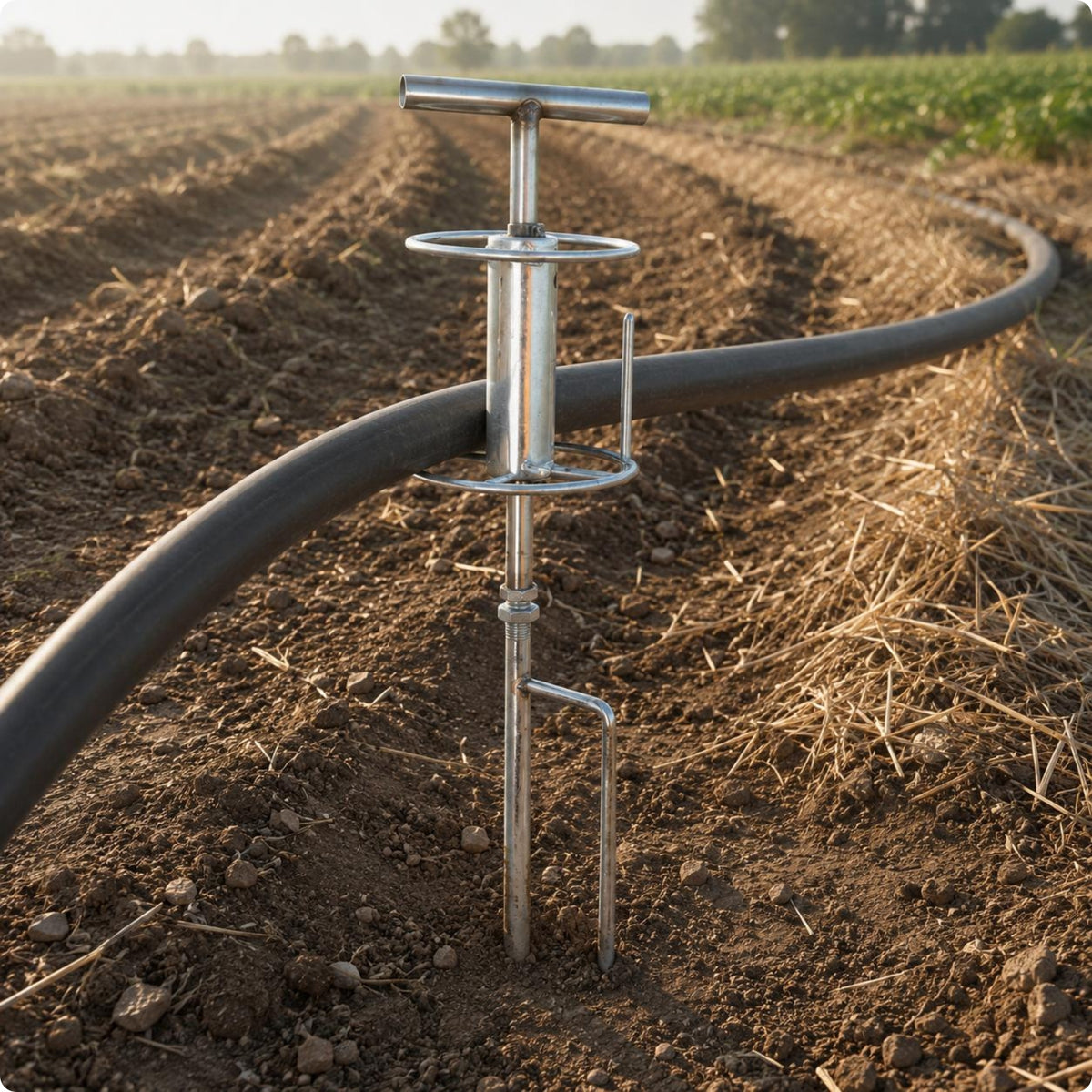 T-Shaped Handle Agricultural Hose Guide Metal Hose Guide Silver Finish Pointed Spike for Spraying Work