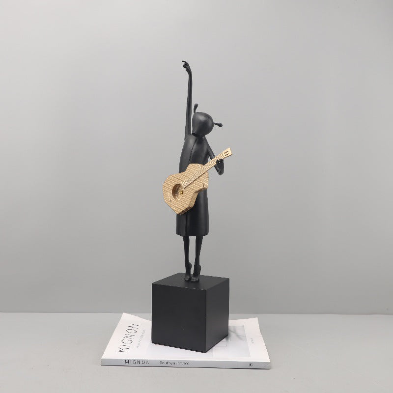 Nordic Abstract Guitar Player Metal Figurine for Home Decor