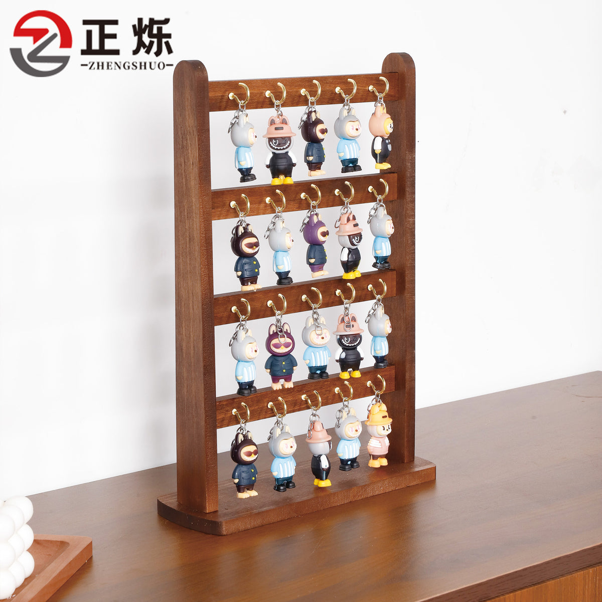 Wooden Keychain Display Rack with Hooks