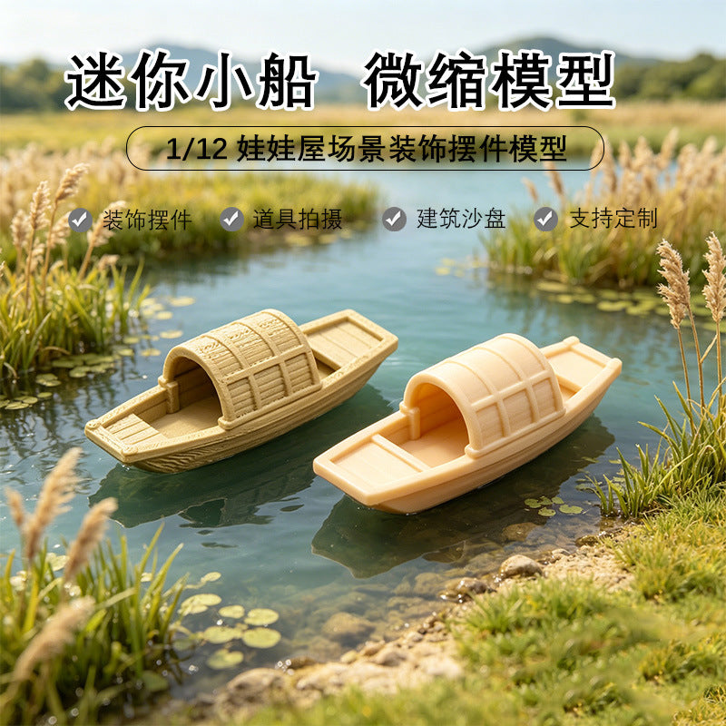 Dollhouse Miniature Toy Fish Tank Model Ornament Micro Pretend Play Fishing Boat Scene Decor