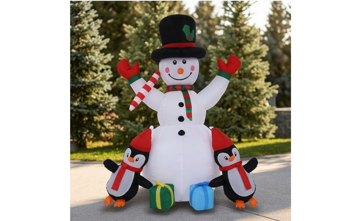 Stable Inflatable Snowman with Penguins Weatherproof Christmas Inflatable Snowman Waterproof Decoration Long-Lasting for Lawn