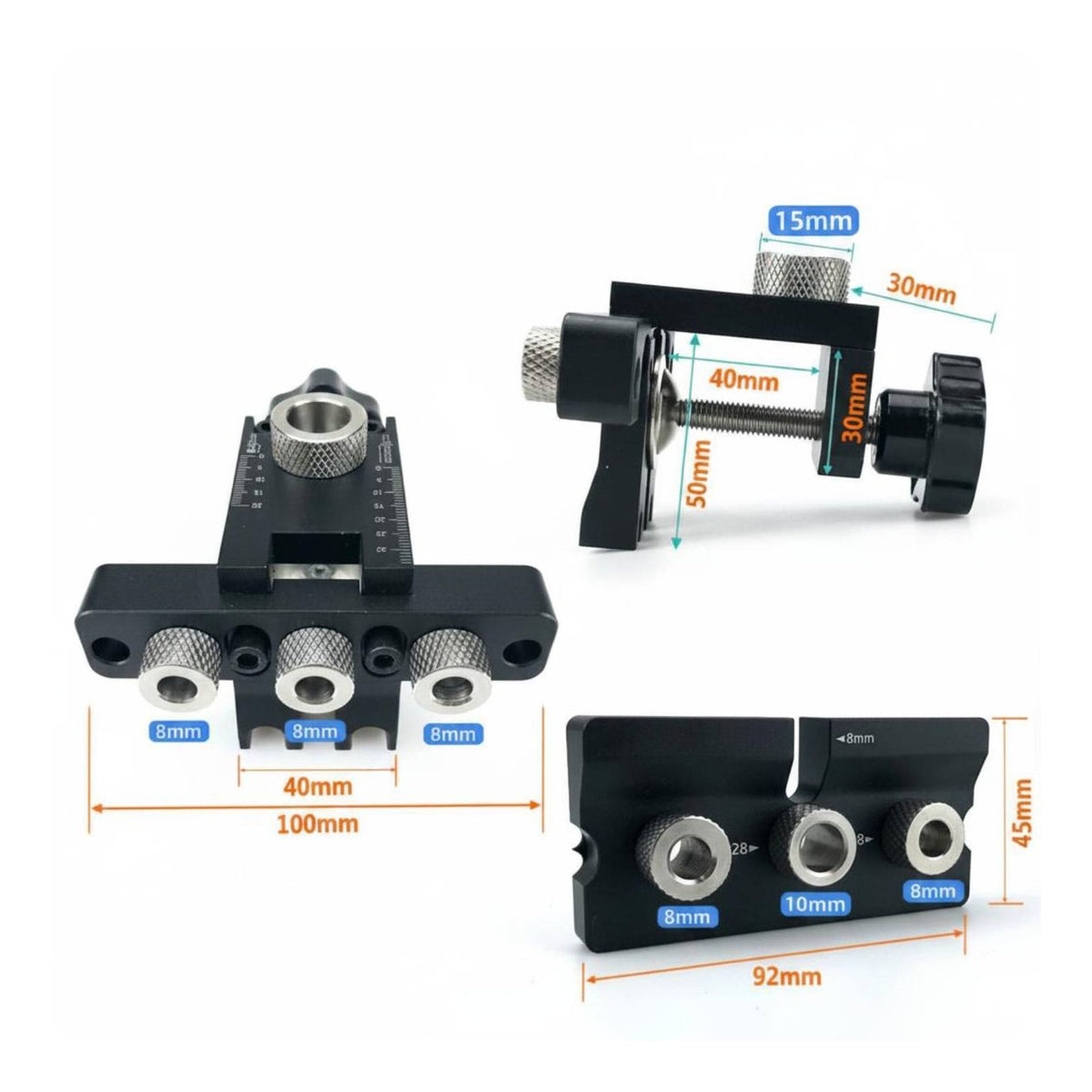3 in 1 Aluminum Alloy Body Dowel Drilling Guide Adjustable Width