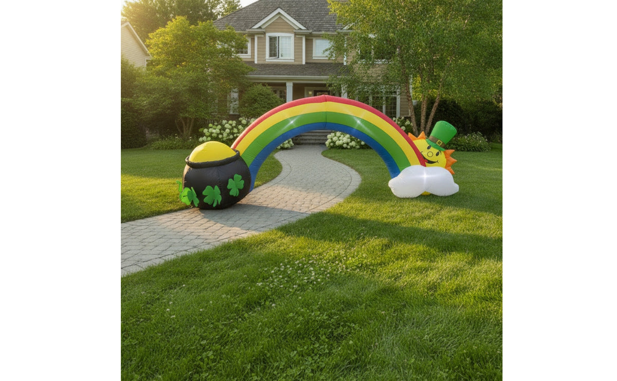 Giant Inflatable Arch with Leprechaun Outdoor Inflatable Rainbow Arch Inflatable Rainbow Archway Lighted for Homeowners, Garden