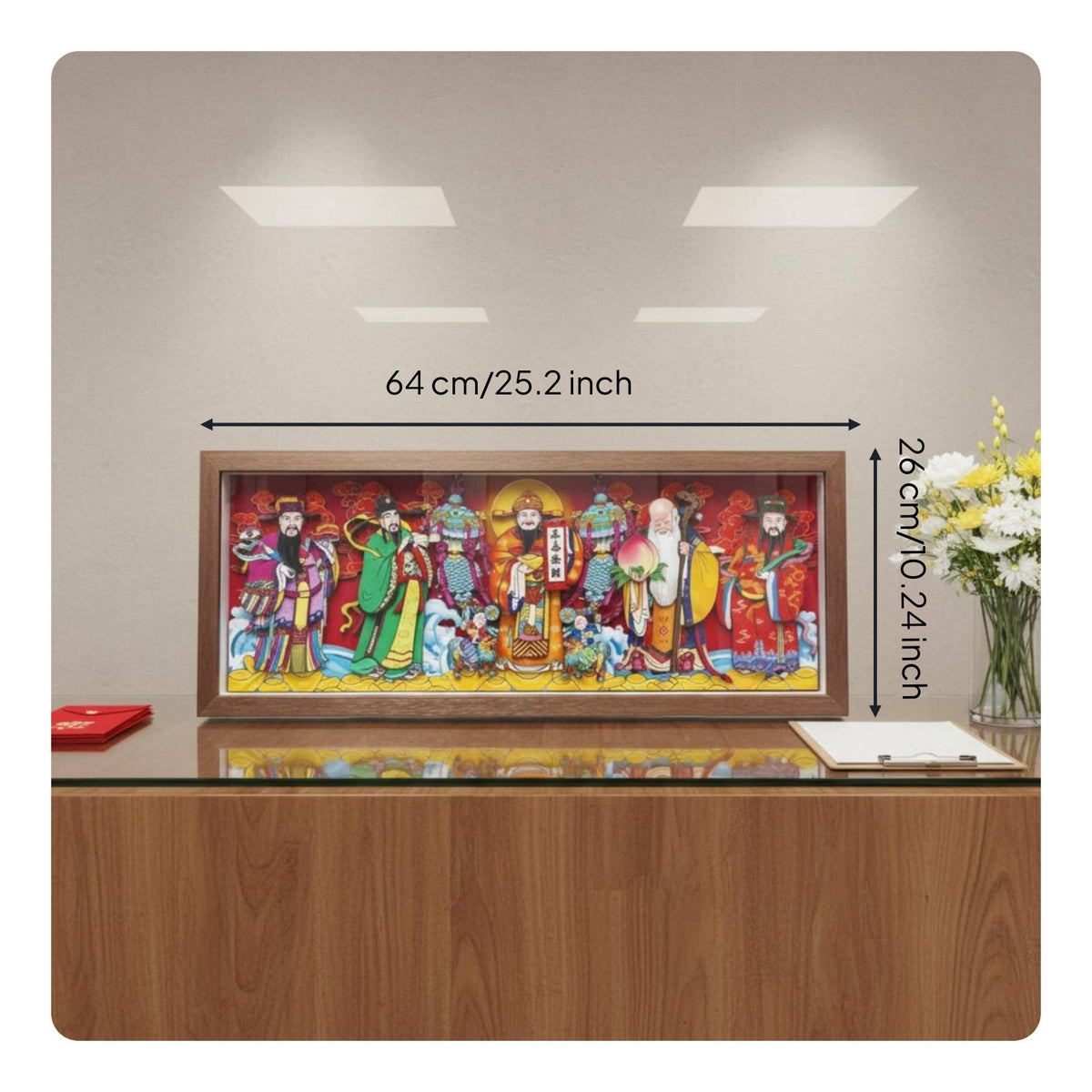 Wealth Decor New Year Gift Paper Cut Frame Artisanal Appearance Folk God Plaque for Entryway