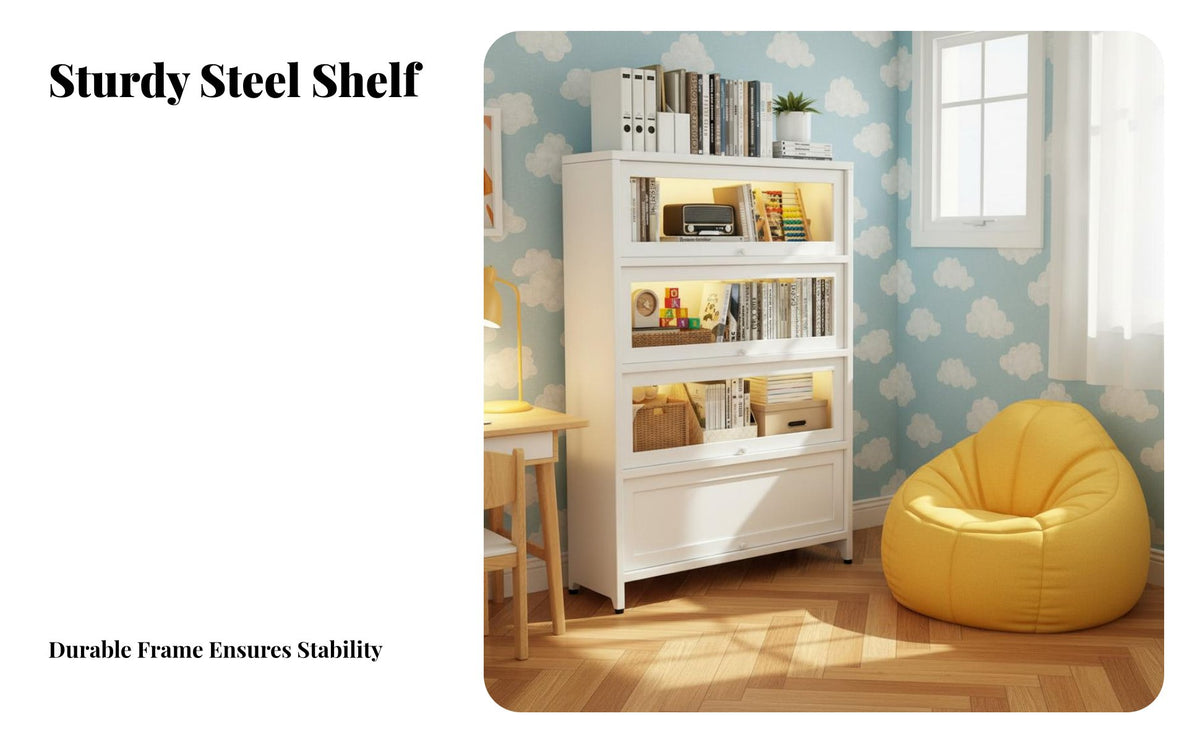 Dust-Proof Bookcase with Glass Doors Dustproof Glass Door Storage Cabinet Modern Minimalist Design Floor Standing Bookcase Easy to Clean for Book Lovers, Homeowners, Collectors, Living Room, Study, Bedroom, Playroom