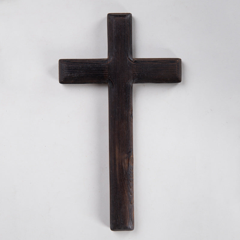Nordic Style Wooden Cross Charcoal Black Vintage Hanging Decoration