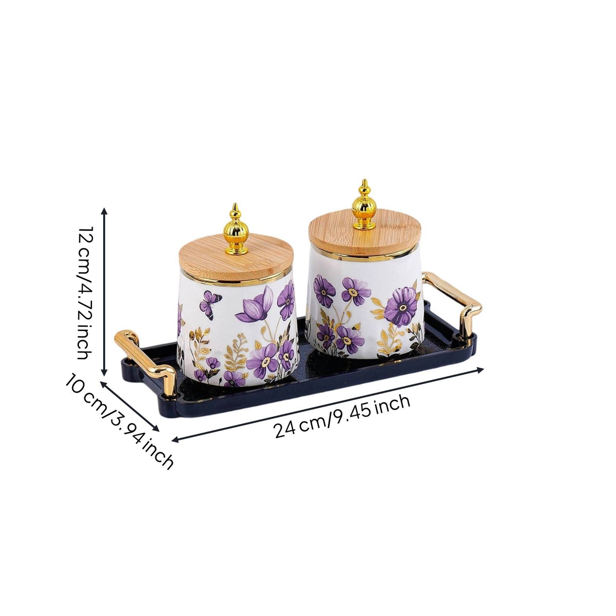 3 Pieces Ceramic Tea Canister Wood Lid Cookie Jar Farmhouse Design