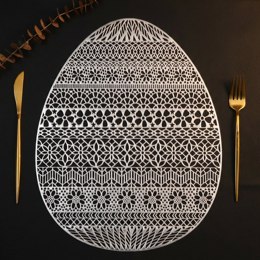 Easter Table Mat Egg Shaped PVC Placemat Oil Resistant Heatproof Table Mat for Kitchen & Dining, Washable for Party, Kitchen, Restaurants