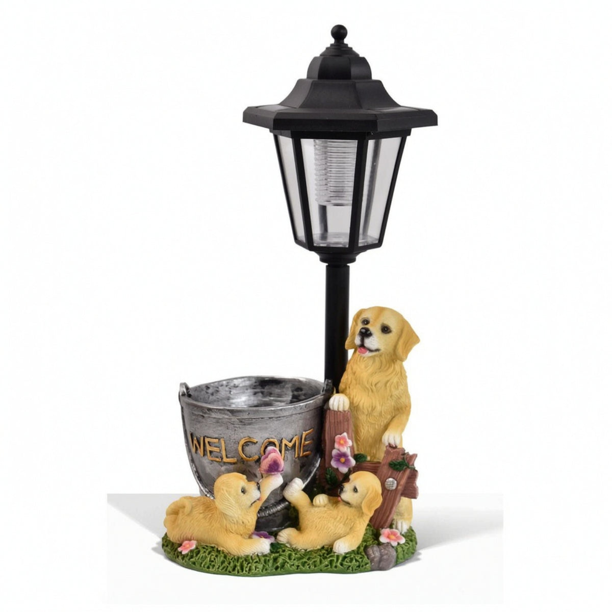 Post Lantern with Planter Outdoor Lamp Warm for Courtyard
