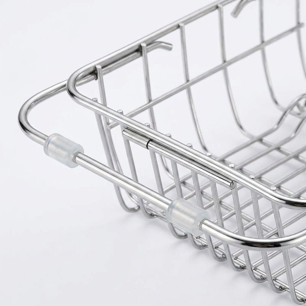 Square Drain Basket Kitchen Sink Drainer, 201 Stainless Steel Sink Strainer Dish Drain Rack, In-Sink Space Saving Wash Vegetables and Fruits