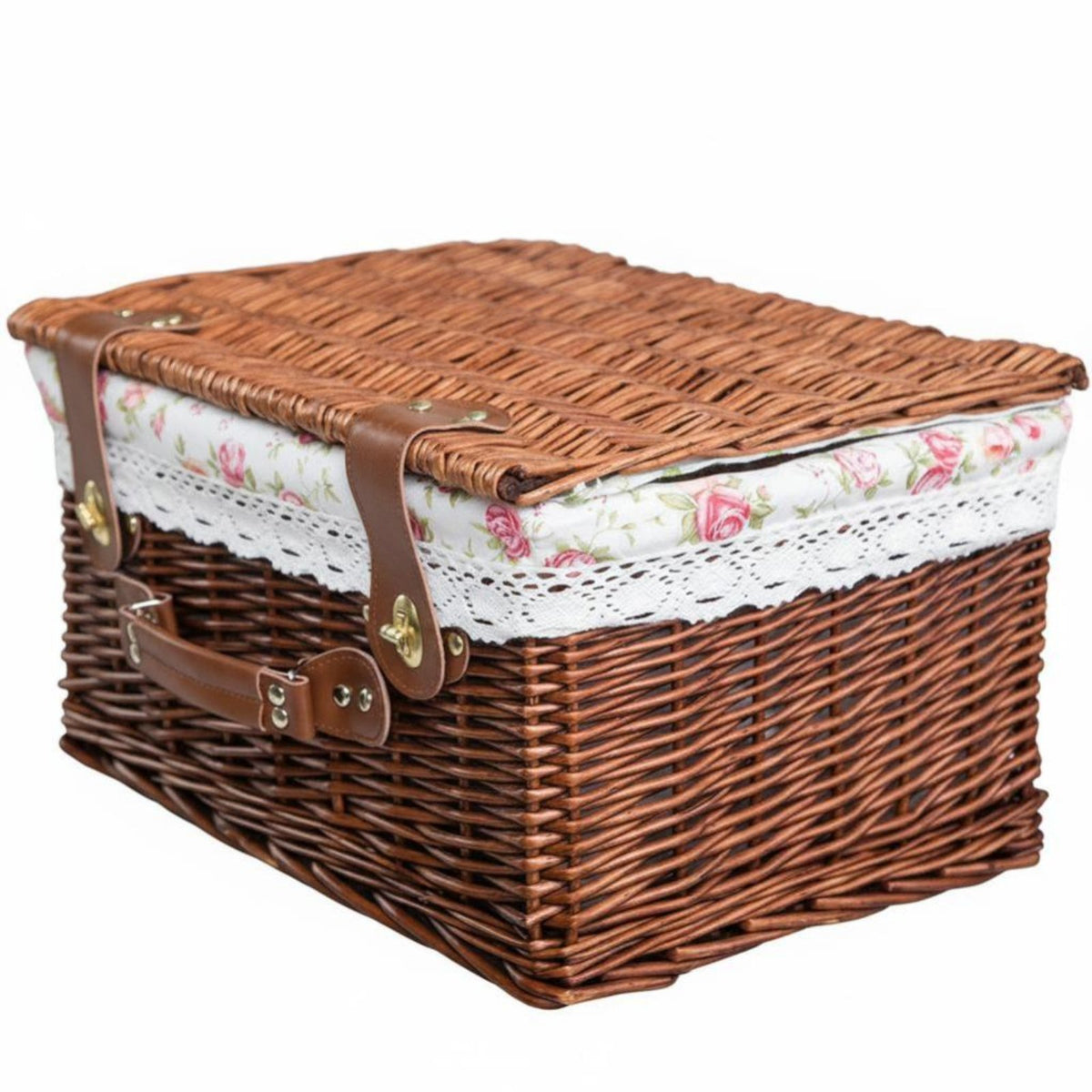 2 Pieces Lidded Wicker Basket Rustic Design Picnic Hamper Multi-Purpose for Home