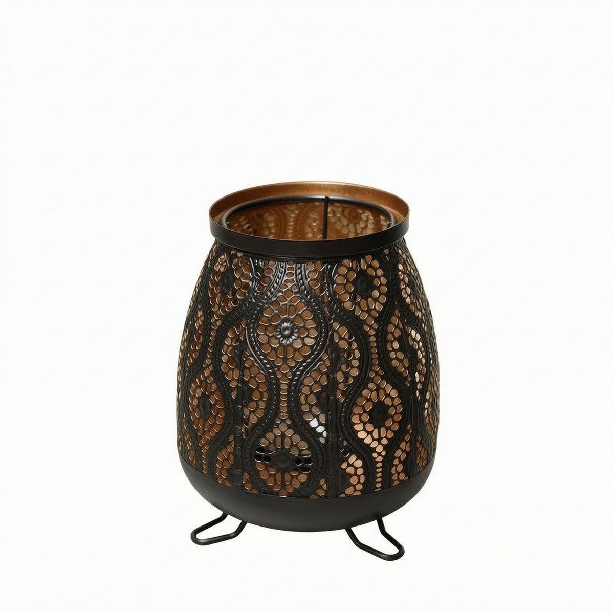Floral Cutout Candle Holder Uncovered Top Table Decoration Black Finish