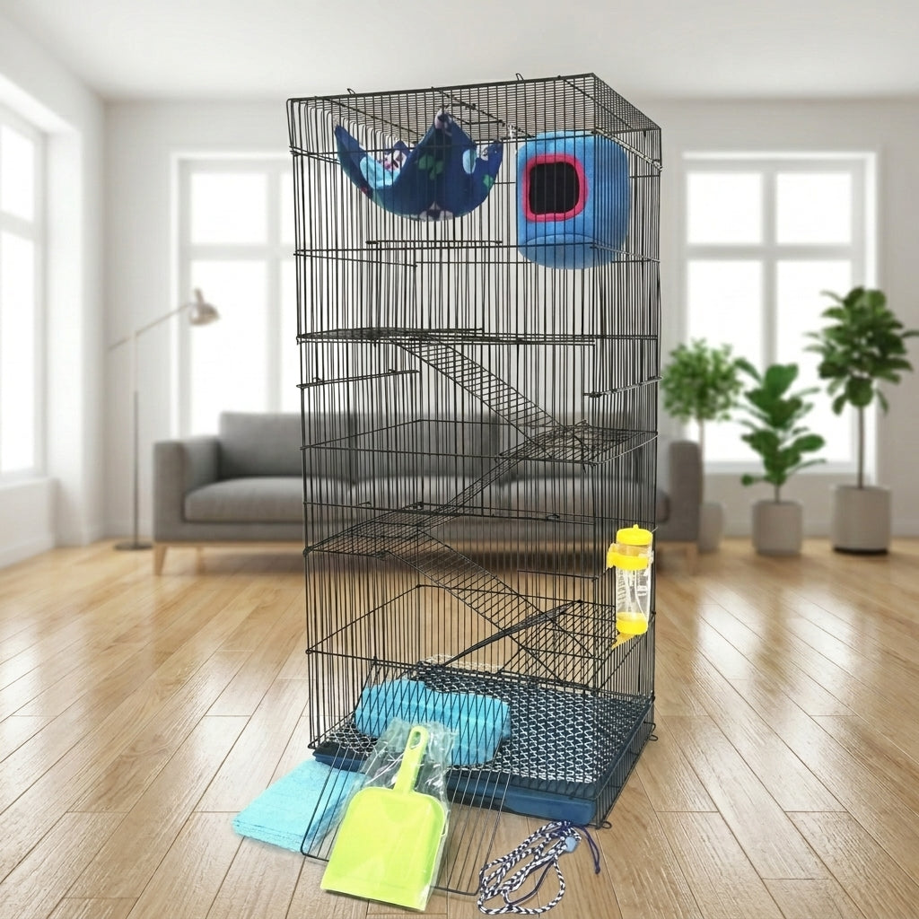 Multi-Level Rodent Cage with Tubes and Shelves, Large 3-Tier Small Animal Habitat for Guinea Pigs, Ferrets and Chinchillas