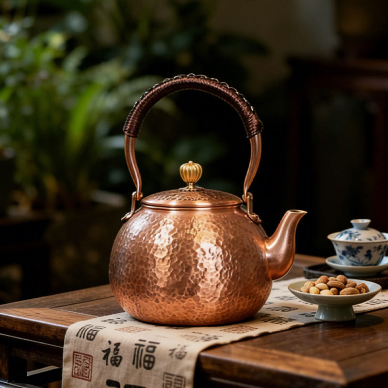 Wholesale Pure Copper Kettle with Hand-Hammered Texture for Tea Ceremony, Large Capacity