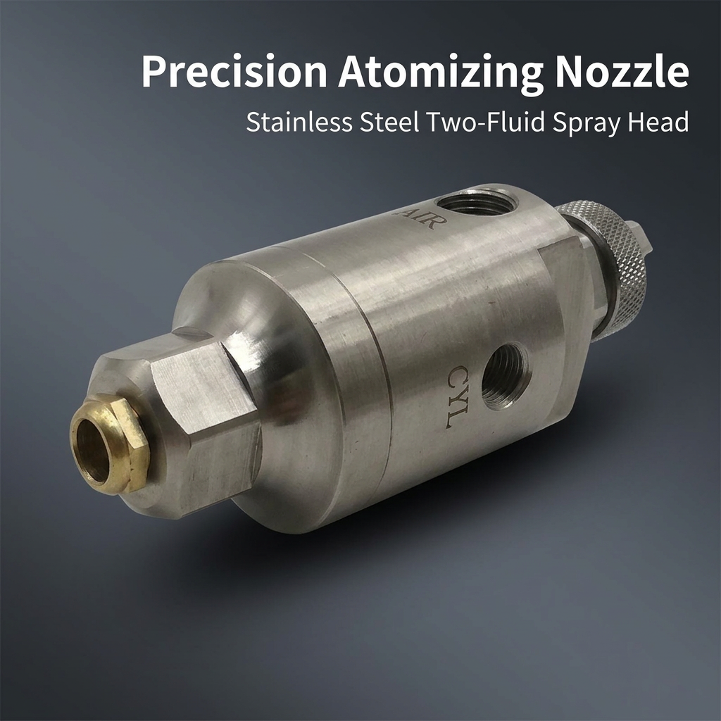 Stainless Steel Two-Fluid Mist, Gas-Water Mixing Nozzle, Industrial Spray Head, Fine Mist, Pneumatic Spray Nozzle