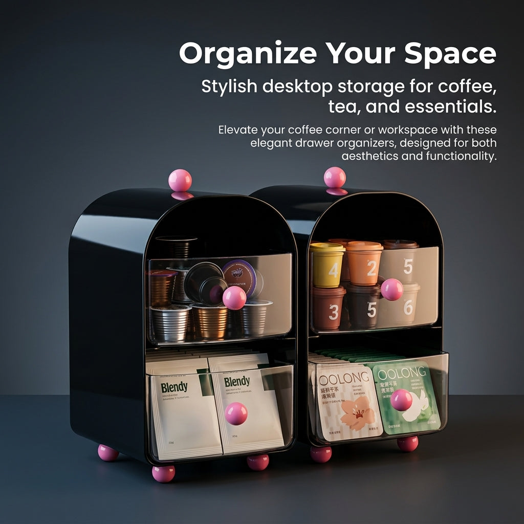 Coffee Capsule Holder Desktop Storage Box with Acrylic Panel, Drawer Style Tea Organizer for Desk Kitchen Countertop