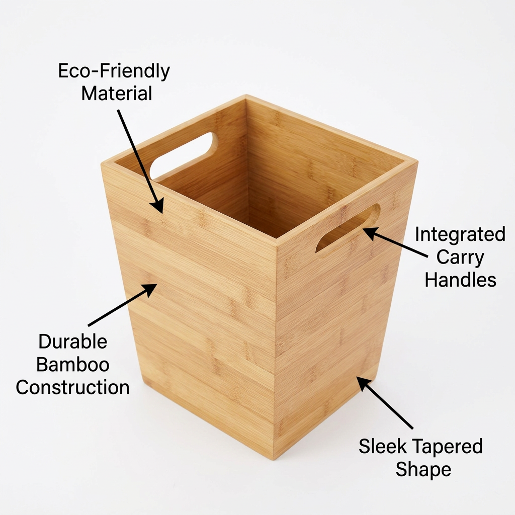 Wooden Rubbish Trash Can, Minimalist Home Owner Waste Bin, Eco-Conscious Shopper Rubbish Trash Can, Home Office Waste Basket, Bedroom Waste Bin