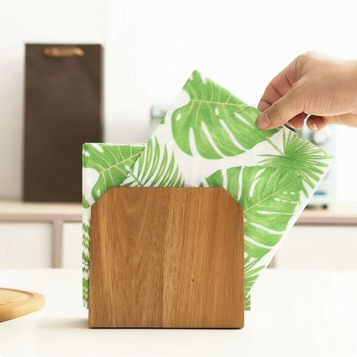 Wooden Napkin Holder Rectangular Upright Tissue Organizer Easy to Grab