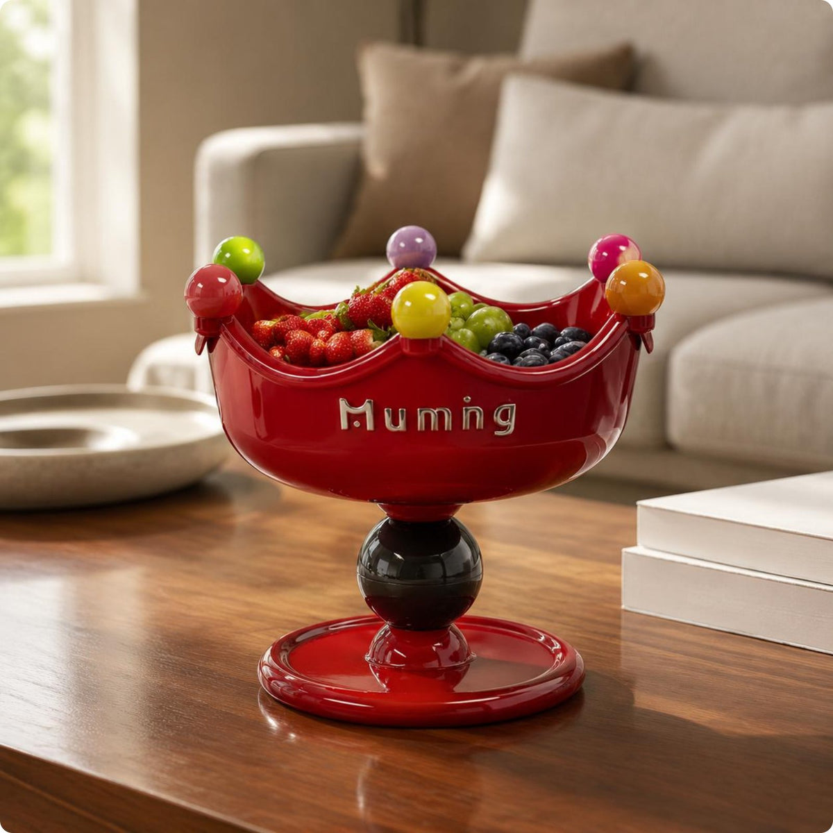 Pedestal Fruit Bowl Multicolor Crown-Fruit Bowl Glossy