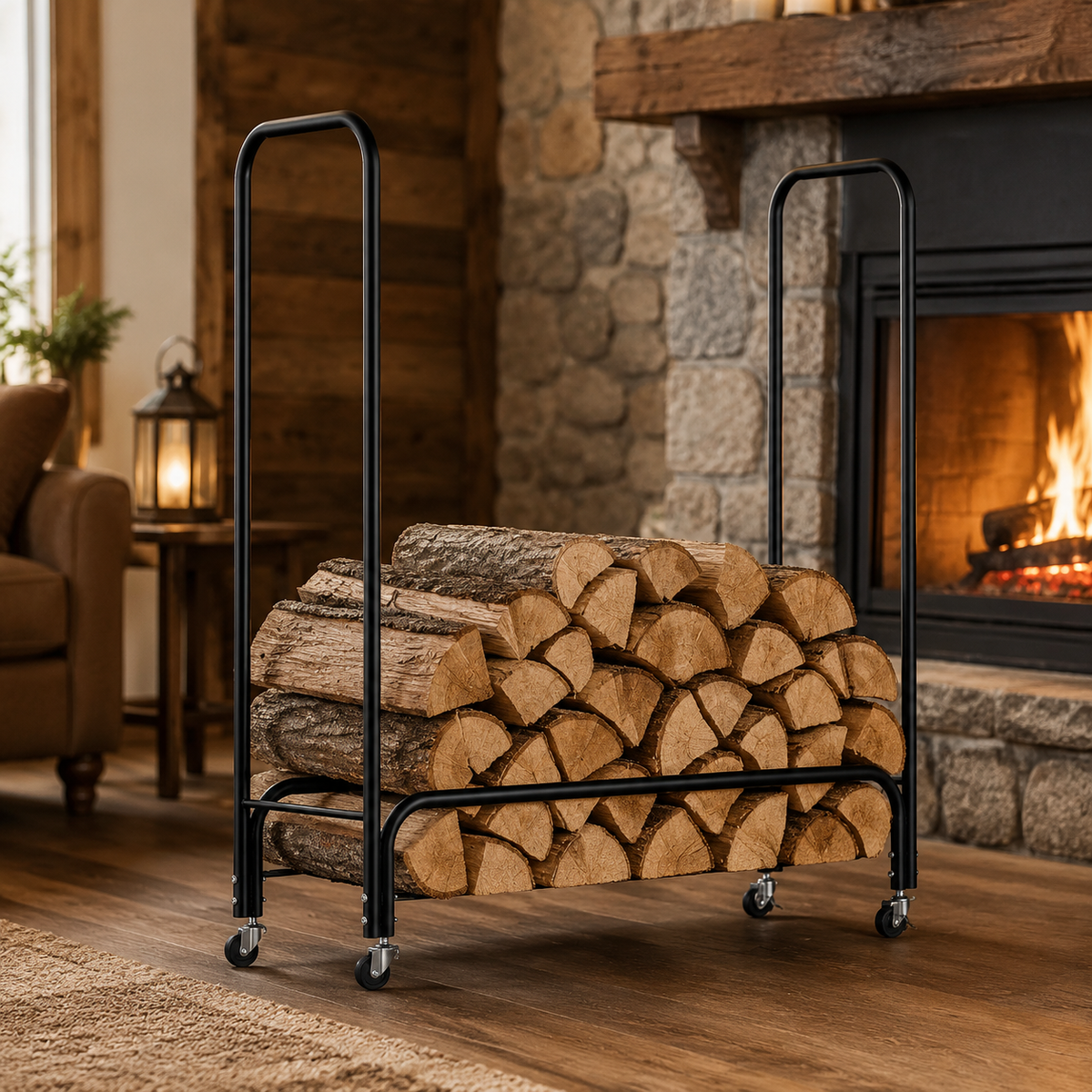 Modern Firewood Rack, Outdoor Matte Iron, Sturdy Firewood Shelf, For Camping Bonfires